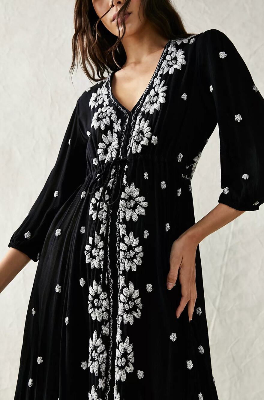 FREE PEOPLE Fable Embroidered Floral Maxi Dress Size M